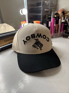 Cowboy Embroidered Two-Tone Baseball Cap - Beige & Black